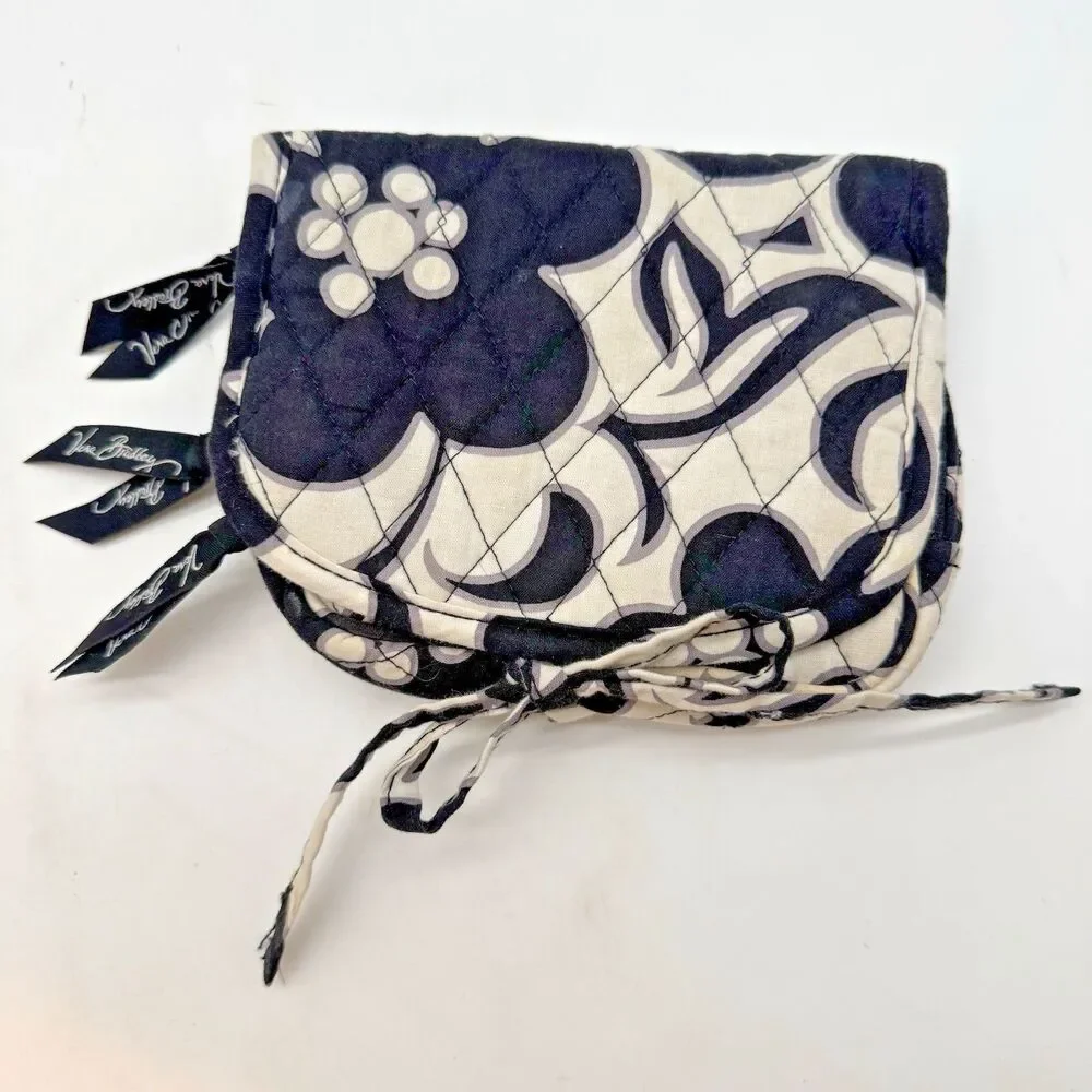 Vera Bradley Night and Day Travel Jewelry Organizer Case Tie Closure 3 Zip Pouch